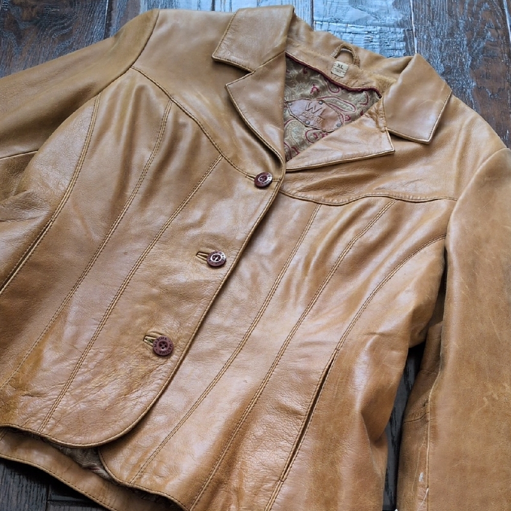 WILSONS LEATHER I NWT Vintage Y2K Camel Tan Genuine Leather Jacket Coat, XL